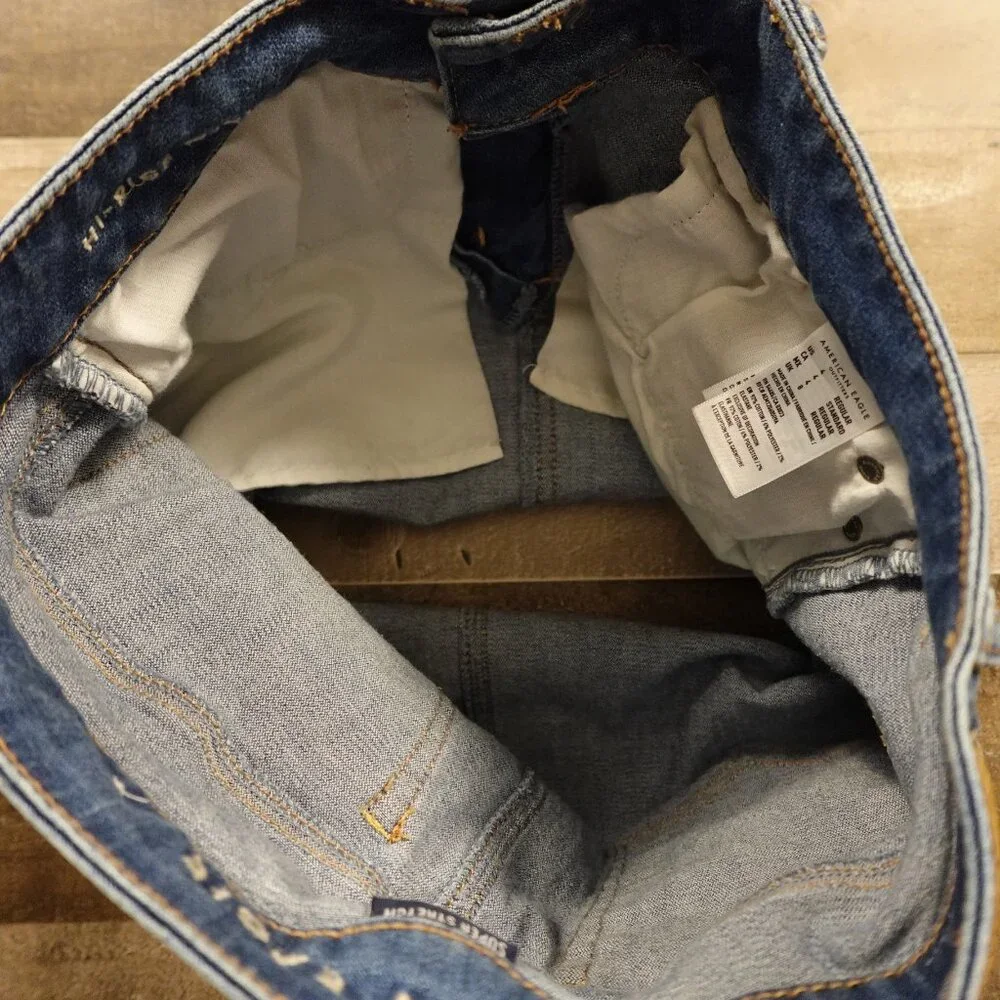American Eagle Hi-Rise Mini Denim Skirt Women’s 4 Blue‎ Distressed Stretch